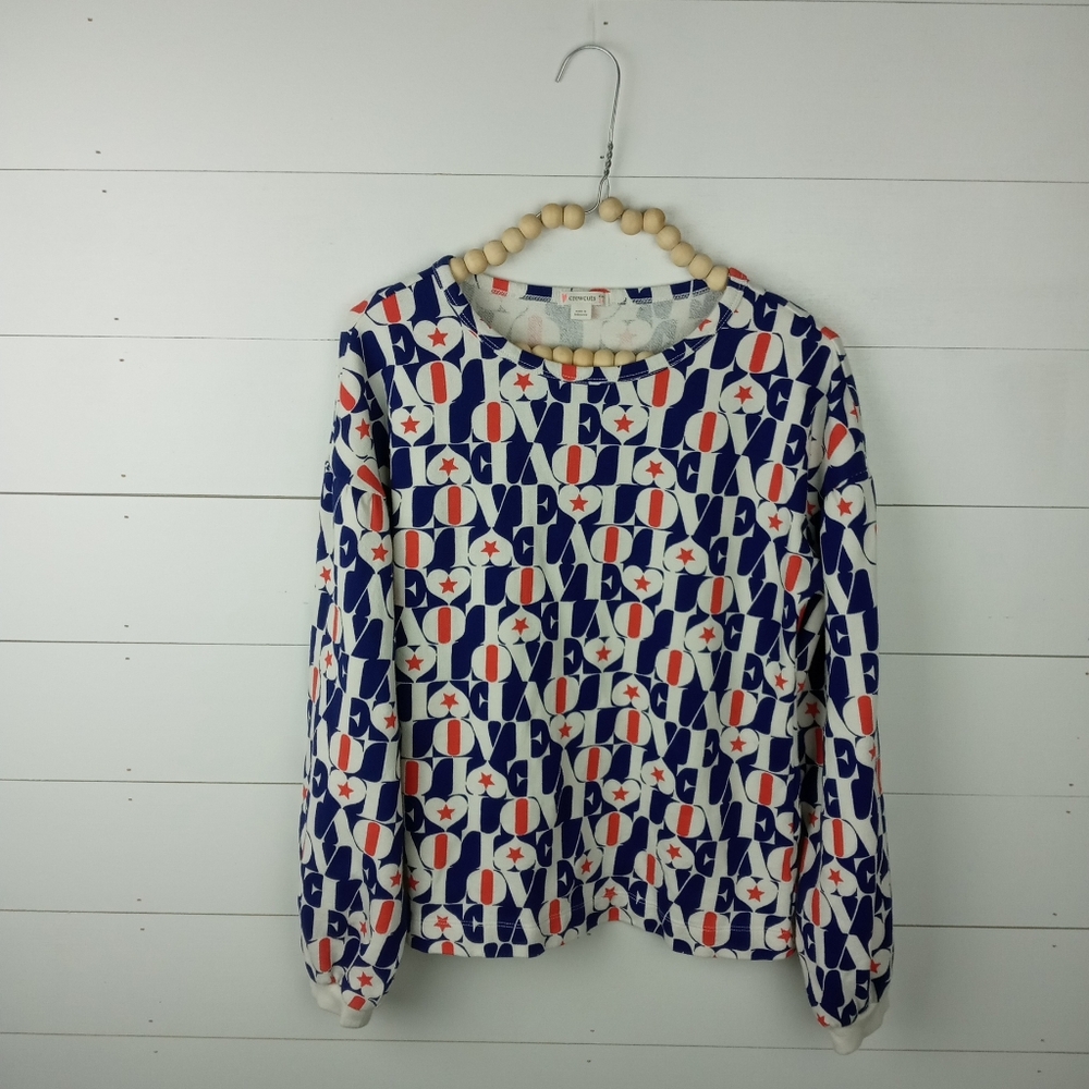 Crewcuts girls size 14 red white blue love design sweatshirt love word design